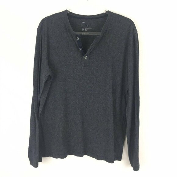 GAP Mens Shirt Medium Dark Gray Long Sleeve Henley - Picture 1 of 3